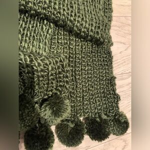 Chunky Knit Wrap Scarf with Pom Poms in Forest Green